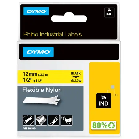 Dymo taśma do drukarek Rhino 18490 | 12mm/3,5m | czarny/żółty | nylon